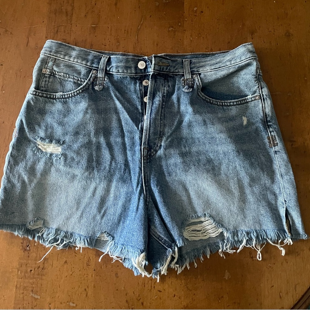 Free People Blue Jean Shorts Distressed Frayed Hem